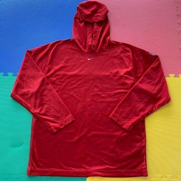 Vintage Nike Center Check Hoodie In Red Center Swoosh Silver Tag Size 2XL - Picture 1 of 4